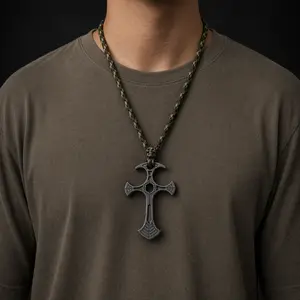 Utility-Style Pendant Necklace for Men, Bold Metal Accessory with Braided Cord Detail outdoorfun