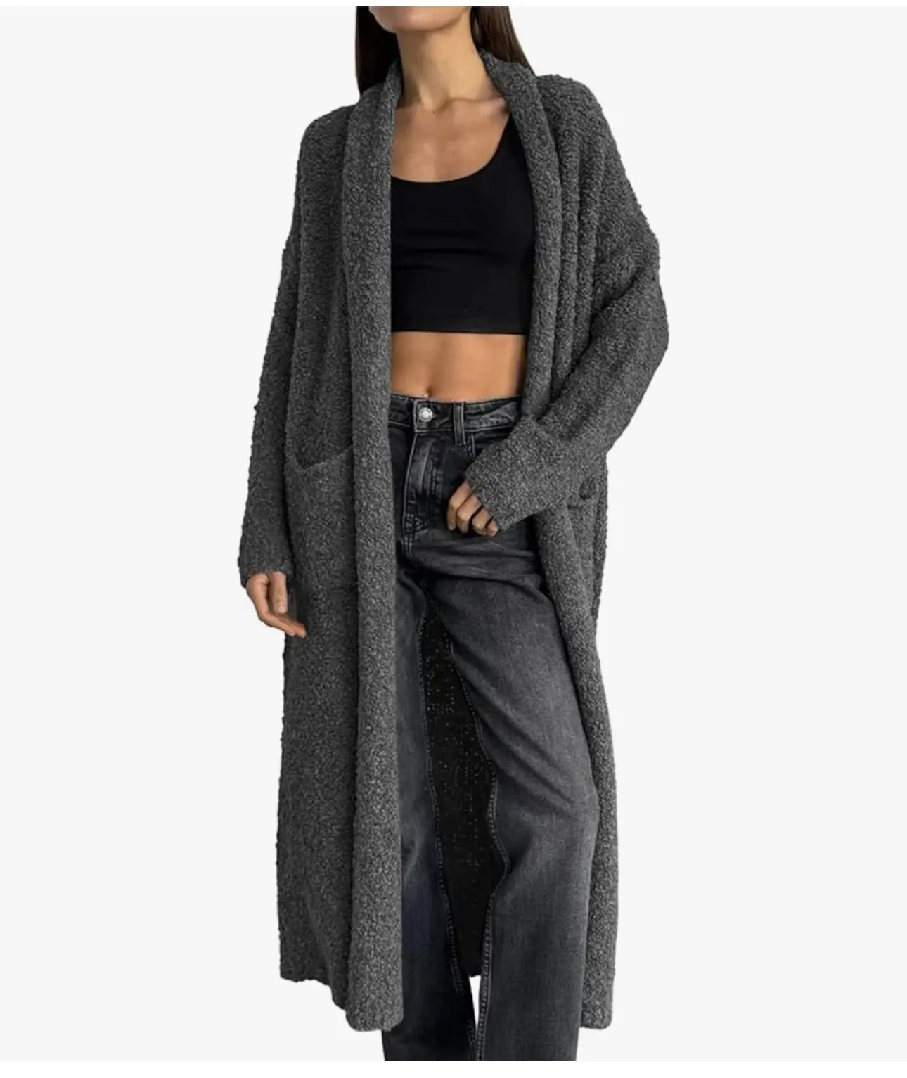 Oversized Chunky Fuzzy Lapel Duster Cardigan Winter Fit