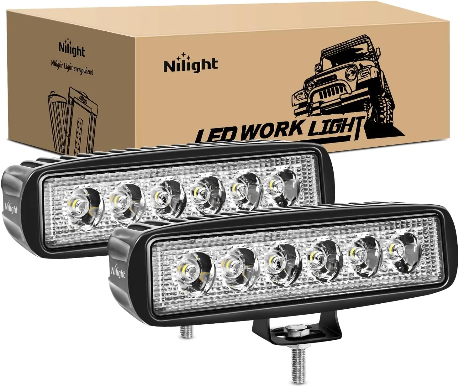 Nilight 2PCS 6-in-1 18W Super Bright Flood Car LED Light Pods - Aluminum Mount, Waterproof 12V-24V Work Lights, Offroad LED Lighting Solutions, Heat Dissipation, Semi Truck Accessories, Father's Day Gift, Led Lights For Truck, Auxiliary Lights