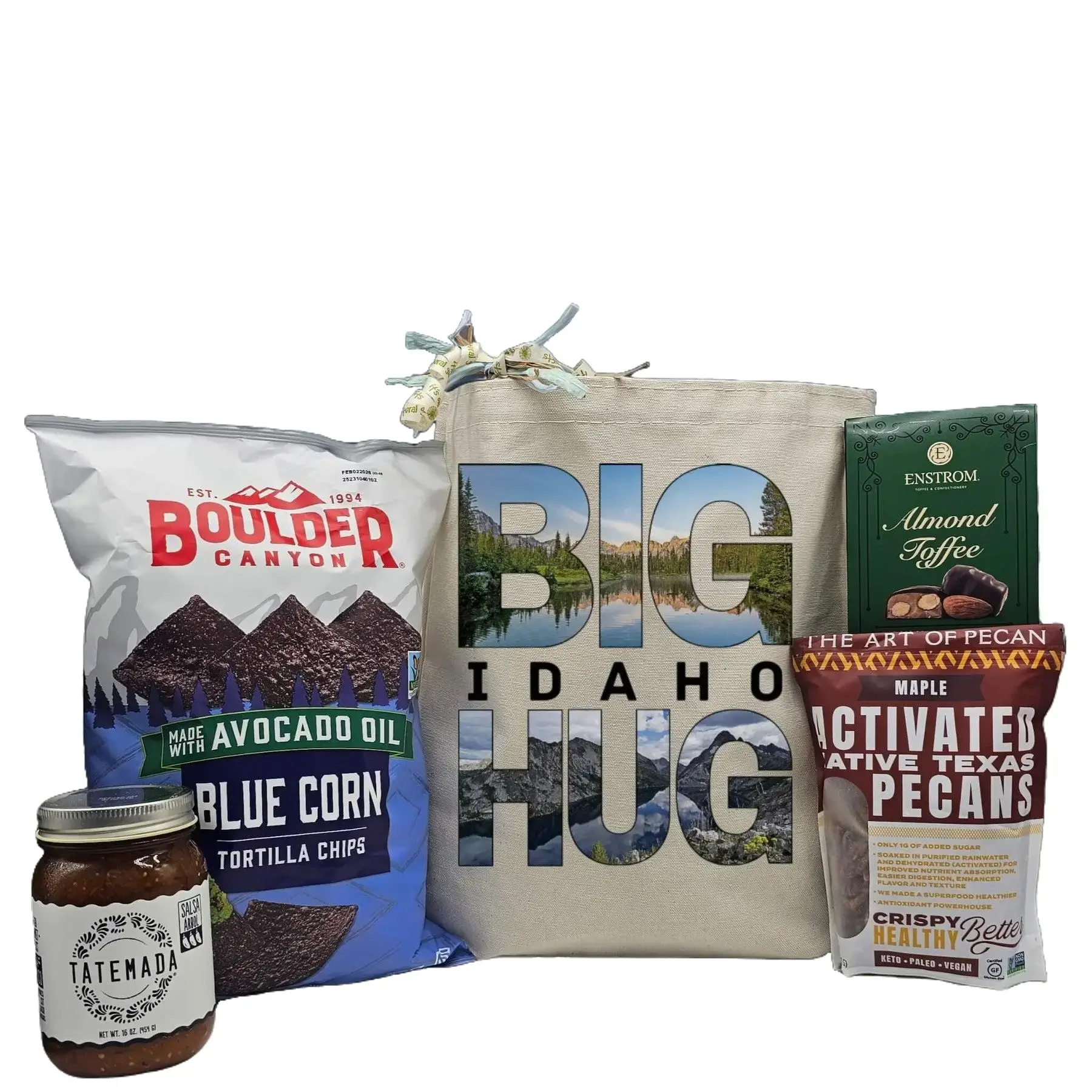 Itsonlynaturalgifts Big Idaho Hug Gift Basket with Boulder Canyon Blue Corn Chips, Enstrom Almond Toffee, and Art of Pecan Maple Pecans