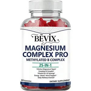 Magnesium Complex Gummies with Methylated B Complex Magnesium Glycinate Citrate Malate Taurate Gluconate Aspartate Carbonate D3 K2, Magnesium for Relaxation Energy & Nerve, 60 Gummies