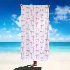 Girlish Heart Pink Bowknot Microfiber Lightweight Quick-Drying Beach Towel, Super Absorbent and Fast-Drying Travel Portable Beach Towel, Travel Sandproof Large Shawl, suitable for sports, swimming, pool activities, yoga beach towel