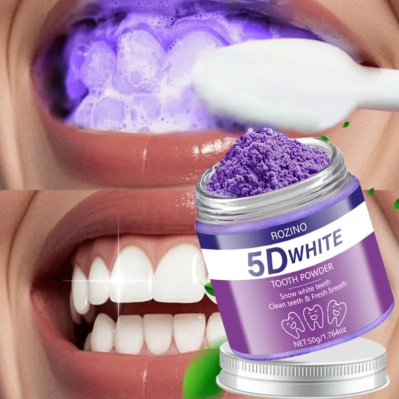 Rozino 5D Tooth Powder 50g, Brightening Clean & Fresh Breath, Gentle Whitening Formula, Deep Cleaning, Travel Essential, Teeth Cleaner, Teeth Brightener, Teeth Whitener