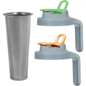 Cold Brew Coffee Maker - 2 Quart (64 oz) Coffee Strainer Mesh Filter with 2 count Wide Mouth Flip Cap  with Handle for Ball Mason Jar, Suitable for Cold Brew, Lemonade, Iced  (Green & Orange)