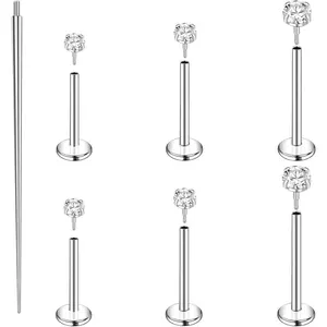 16G 20G Flat Back Nose Stud Internal Thread Flat Back Earrings Hypoallergenic Titanium CZ Tragus Helix Cartilage Conch Nose Earrings Stud Piercing Jewelry for Women Men