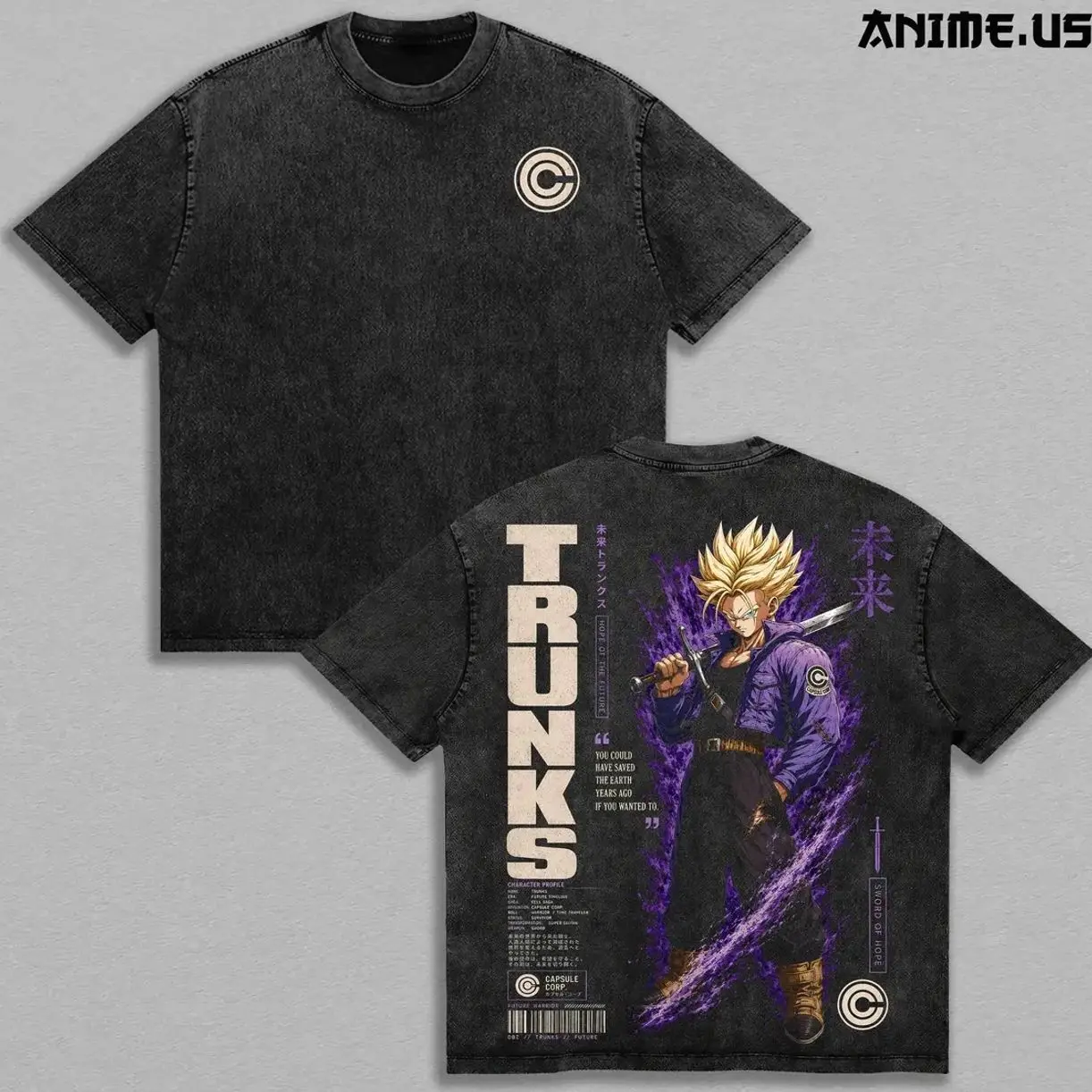 Men's Future Trunks Double Printed Graphic T-Shirt, Classic Heavyweight Cotton Apparel, Vintage Streetwear with a Seamless Shortsleeve Cut