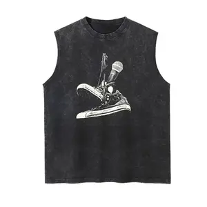 Nirvana Washed Tank Top, Gym Essential, Vintage Casual Crewneck Short Sleeves Menswear T-shirt Classic Cotton Fabric Streetwear
