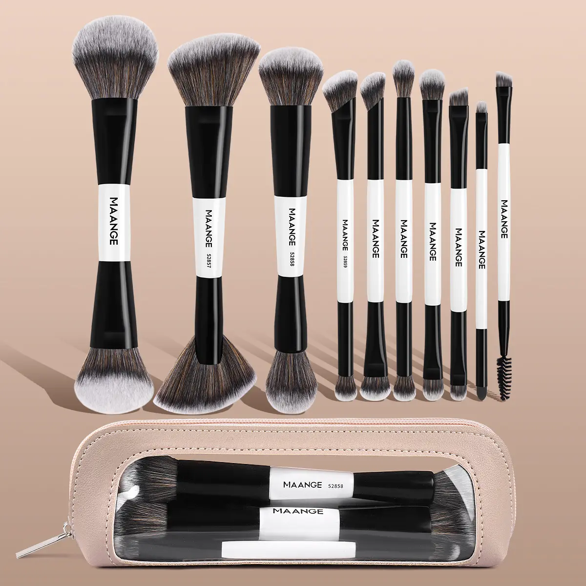 MAANGE 10pcs Makeup Brush Set with Cosmetic Bag, Face Brush Set, Foundation Brush Powder Brush Blush Brush Contour Brush Concealer Brush Eyeshadow Brush Eyebrow Brush Lip Brush, Soft Makeup Brushes, Multifunctional Makeup Brushes, Makeup Brushes Kit