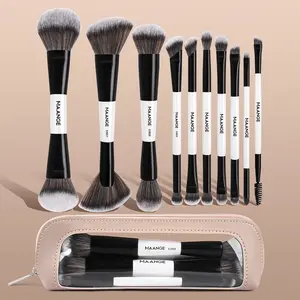 MAANGE 10pcs Professional Makeup Brush Set with Cosmetic Bag, Foundation Brush Powder Brush Blush Brush Contour Brush Concealer Brush Eyeshadow Brush Eyebrow Brush Nose Shadow Brush Blending Brush Detail Brush Lip Brush, Soft Makeup Brushes