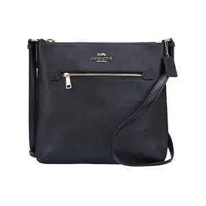 COACH Rowan 26 Classic Monogram Leather Crossbody Shoulder Bag for Women, Medium Size, Black and Gray