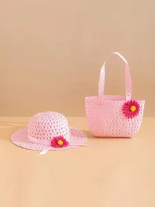 Kids Straw Hat & Bag Set, Girls Daisy Decor Woven Sun Hat and Tote Bag 2Pcs Outfit for Beach, Travel, Daily Use, Summer Hat, Hat with Accessories