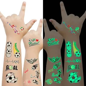 10 PCS Glow-in-the-Dark Waterproof Fake Tattoo Sleeves, Soccer-Themed Temporary Tattoos for Kids, Birthday Party Favors & Decor Supplies, Europa Sports Gifts for School Game Events, Fake Tattoo Sleeve
