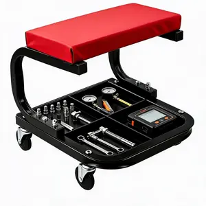 Heavy Duty Mechanic Creeper Seat with Wheels – 250 lbs Capacity – Padded Garage and Workshop Stool with Tool Tray – Waterproof, Oilproof – For Auto Repair – Black+Red