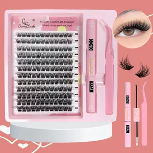 Curl Wispy Individual False Eyelash with Lash & Tweezers Kit, 1 Box Natural Self Grafting DIY Segmented Eyelash, Makeup, Diy Eyelash Extensions, Eyelash Set