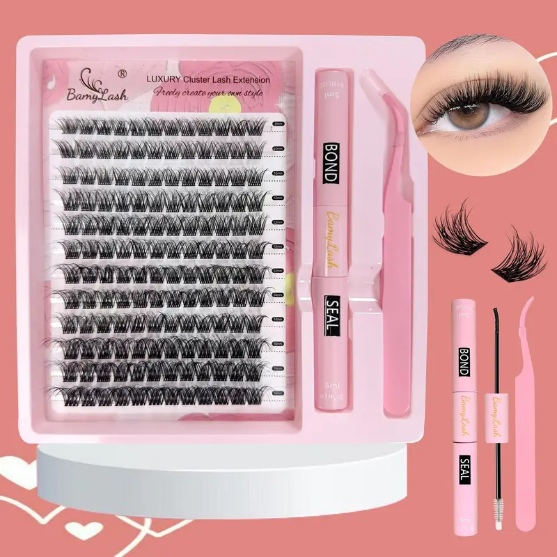 Curl Wispy Individual False Eyelash with Lash & Tweezers Kit, Cosmetic False Lashes, False Eyelashes Extension, 1 Box Natural Self Grafting DIY Segmented Eyelash, Makeup, Diy Eyelash Extensions, Eyelash Set