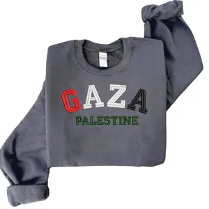 Gaza Palestine Custom Embroidered Sweatshirt- T-Shirt Vinyl, Cute, Freedom, Oversized fit, Comfy, Cotton, Polyester Hoodie Casual Crewneck Menswear Sweaters Tops Pullover