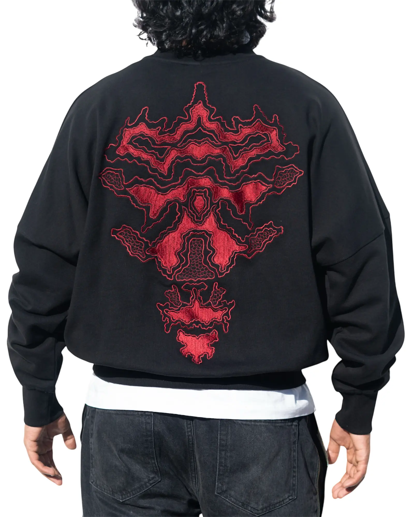 OFDARAC The Rorschach Rage Winter Sweatshirt - Unisex Long Sleeve Casual Rock Gothic Fashion Crewneck with Embroidered Inkblot Design