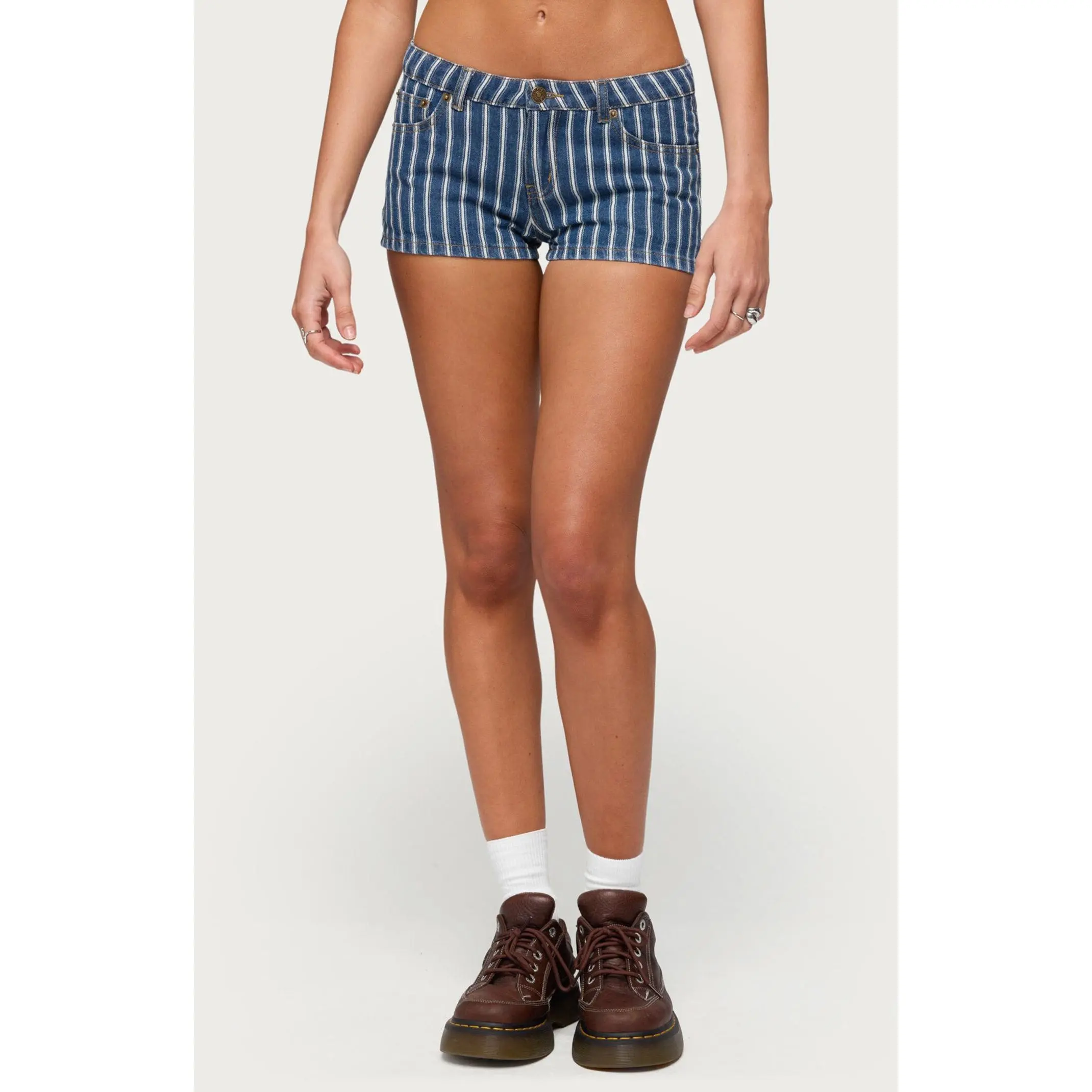 Edikted Women's Odie Striped Low Rise Micro Jean Shorts
