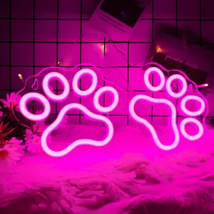 Cat Dog Paw Neon Signs Paw Neon Sign Dimmable Neon Light for Bedroom Children's Room Pet Shop Birthday Party Restaurant Hotel Cafe Gamer Room Decoration USB Powered Cat Lover Gifts(pink)