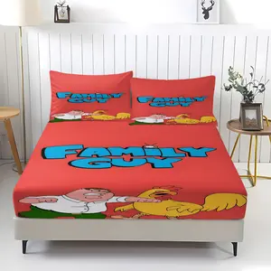 3-Piece Family Guy Patterned Fitted Sheet Set, Soft And Durable Bedding Set Includes 1 Flat Sheet And 2 Pillowcases, Daily Holiday Birthday Gift Bedroom Decorations For Kids And Adults