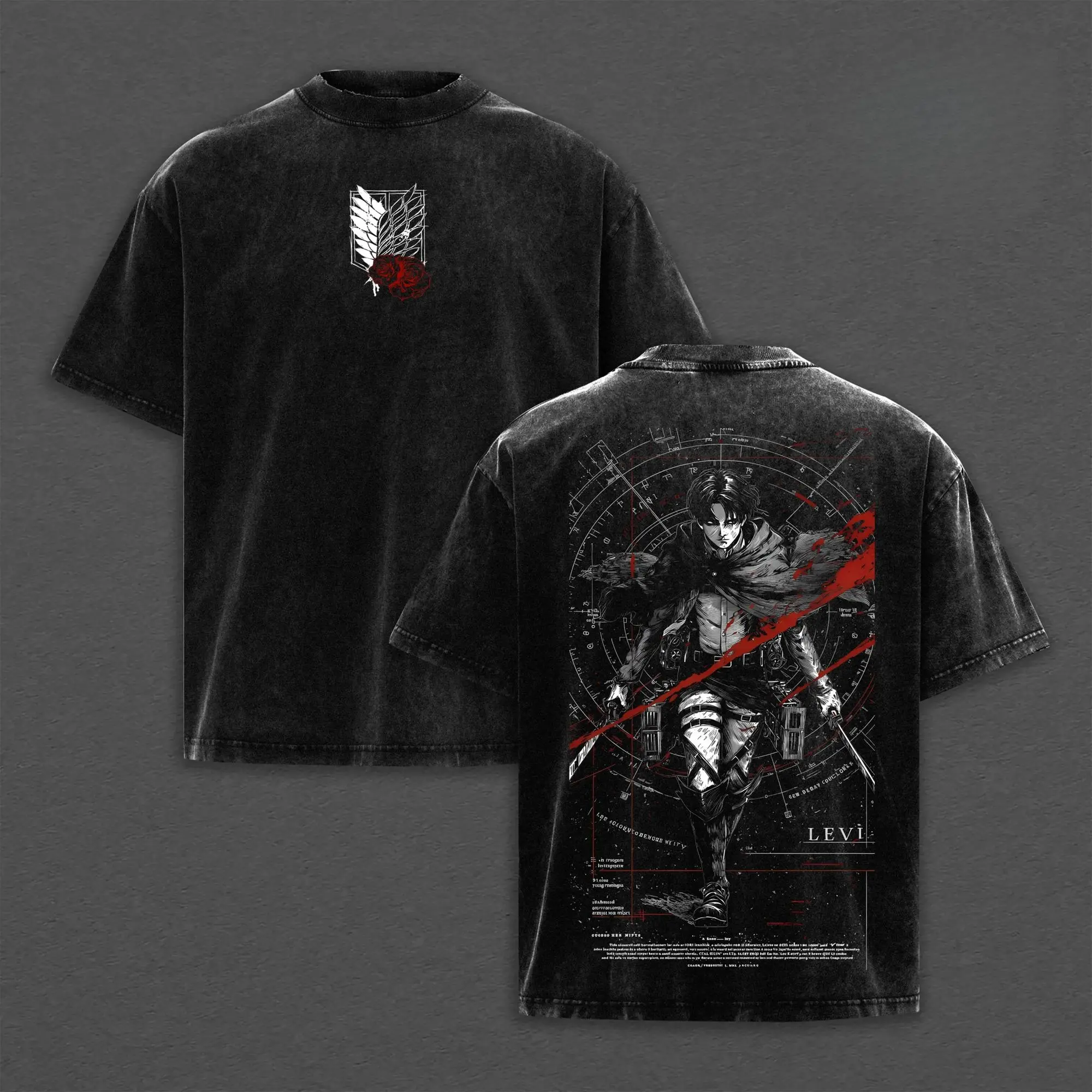 Levi Ackerman – Attack on Titan Tee & Hoodie  Double Printed Oversize Washed Shirt  Anime Graphic Streetwear for Fans