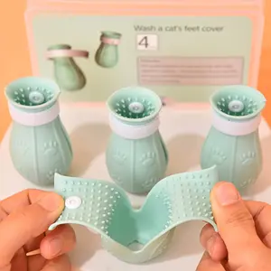 4 Pcs Anti-Scratch Cat Foot Cover, Adjustable Prickly Anti-Off Silicone Cat Paw Protector Shoes Multifunctional Cat Foot Shoes Pet Washing Claw Foot Cover for Bathing Shaving Grooming