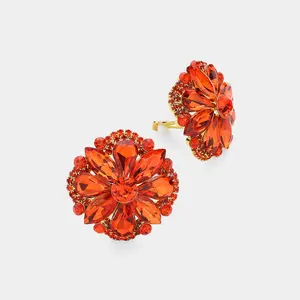 Orange Multi Stone Clip On Stud Interview Earrings | Pageant Earrings |  630995