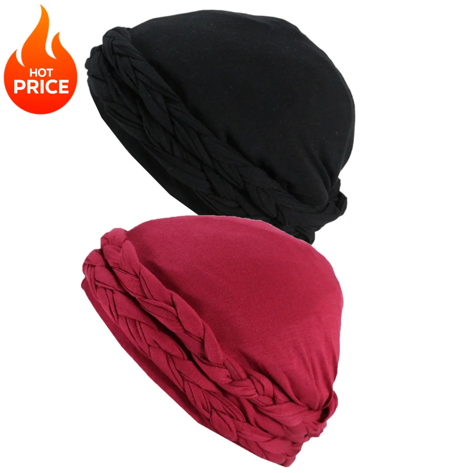 2 Pack Satin Lined Halo Turban for Men & Women - Handmade Pre-Tied Durag Skull Cap Beanie for Braids, Sleeping Bonnet & Hair Protection