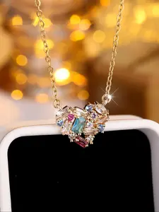 1 Piece Luxury Multicolor Geometric Synthetic Zirconia Heart Women's Necklace, Ladies Luxury Party Multicolor Gemstone Decorated Jewelry Exquisite Birthday Gift