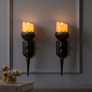 Gothic Wall Candle Sconces Set of 2 Black Wall Mounted Candle Holders Halloween Decor for Indoor Living Room Bathroom