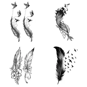 Bird Feather Arm Temporary Tattoo Stickers Herbal Juice Semi-Permanent Tattoos Magic Tattoos Waterproof & Lasting 7-15 Days Women's Shoulder & Neck Realistic Tattoos
