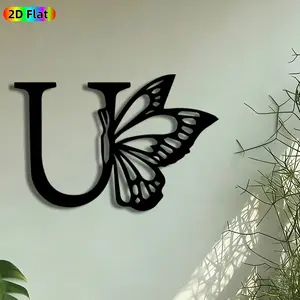 1pc Monarch Butterfly Letter U Metal Wall Art, Butterfly Monogram Statue Mural, Artistic Metalwork, Intricate Craftsmanship, Perfect for Mothers Day, Housewarming Decor, Perfect for Bedroom Nursery Studio Decor, Ideal Gift for Nature Enthusiasts.