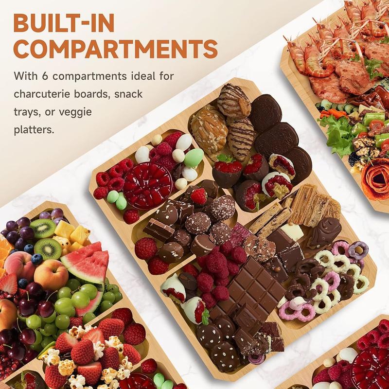 Portable Charcuterie Board with Lid, Build-A-Board Bamboo Cutting Board with Clear Locking Lid and White Handles, Travel Portable Chauratri Board For Cheese Kitchen Chopping,11x14 Inch 6 Compartment,House Warming Gifts for Women,Travel Friendly House