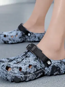 Large Size Summer Men's Sandals, Comfortable Thick Sole Outdoor Slippers, Non-Slip Beach Shoes, Breathable Holes Design, Ideal for Warm Weather