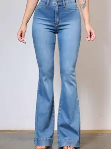 [P6220] High Rise Flare Jeans With Doubled Cuff