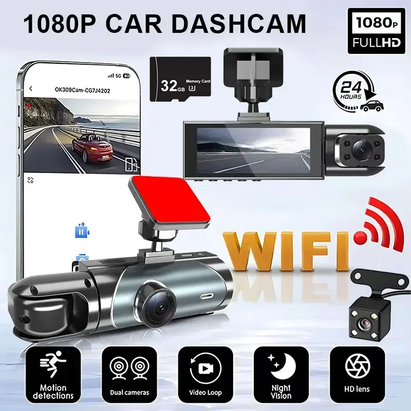 Dual Camera Full HD Car Dash Cam, Front & Rear Recording, Wi-Fi Enabled, Wide Angle Night Vision, Loop Recording, Starvis Sensor, WiFi Car Dashcam, Video Dashcam, Automotive Dashcam, Dashcams for Cars