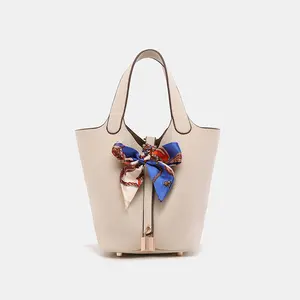 Classic Fashion Genuine Leather Shoulder & Messenger Bag – Niche Lychee Pattern, Large Capacity Vegetable Basket Style