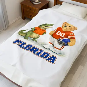 Florida Football SEC Bear and Alligator Velveteen Blanket | Sports Mascot Throw 60x80