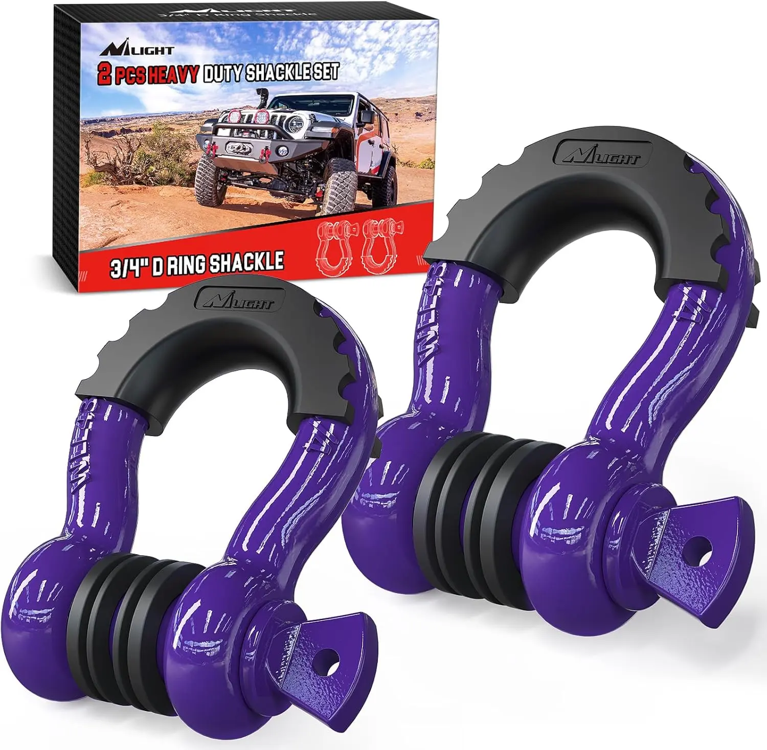 Nilight 2-Pack 3/4" D-Ring Shackles, 7/8" Screw Pin, 41887lbs Break Strength Heavy-Duty Off-Road Recovery Shackles with Isolators & Washers for Tow Straps, Winches, Off-Road Trucks, Jeeps, Trailers