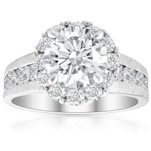 Certified 5Ct Lab Grown Diamond Halo Engagement Ring 14k White Gold