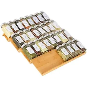 Spice Drawer Organizer, Bamboo Spice Rack for Cabinet Drawer Countertop, Kitchen Spice Storage Drawer (Spice Bottle Not Included)