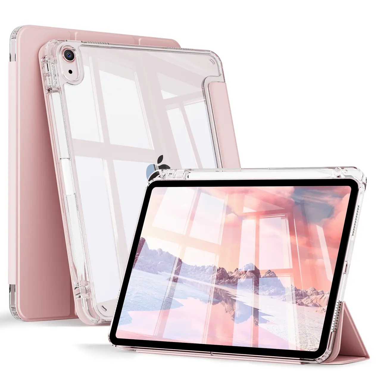 Case for iPad Air 11″ (M4/M3/M2),Air 5th/4th 10.9″,11th(A16) /10th Gen 2025/2022 (11″/10.9″), 9th/8th/7th Gen 10.2″,Slim Shockproof Tablet Case with Pencil Holder, Auto Sleep/Wake, Clear Back Shell & Stands