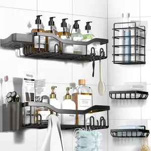 7PC Adhesive Shower Caddy Set – No Drill Rustproof Bathroom Organizer