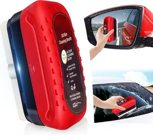 Automotive Oil Film Cleaning Brush, Upgraded Antifog & Rainproof Glass Cleaning Board, Reusable Glass Oil Film Remover for Car Windows & Windshields (Red)