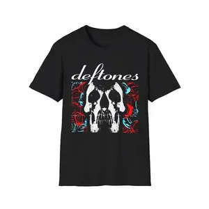 Deftones T-shirt Deftones Skull Black Band Concert Shirts Punk Hip Hop Gothic Vintage Rock Streetwear Top Novelty Graphic Tee Made In USA For Women For Men [Lolly & Lace cotton t-shirt/sweatshirt/hoodie, soft and comfortable]
