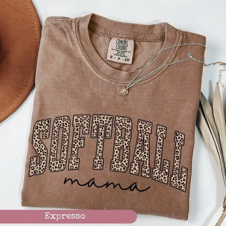 Comfort Colors Leopard Softball Mama Tee, Mothers Day Gift For Softball Mom, Gift For Softball Lover Mom Shirt, Softball Season Mom Shirt