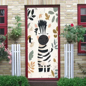 2pcs Cute Cartoon Zebra Wall Stickers for Kids Room Tropical Rainforest Plant Decor Decals Baby Bedroom Kindergarten Wall Art Self Adhesive Removable Wallpaper Animal Theme Wall Decor for Boys Girls R