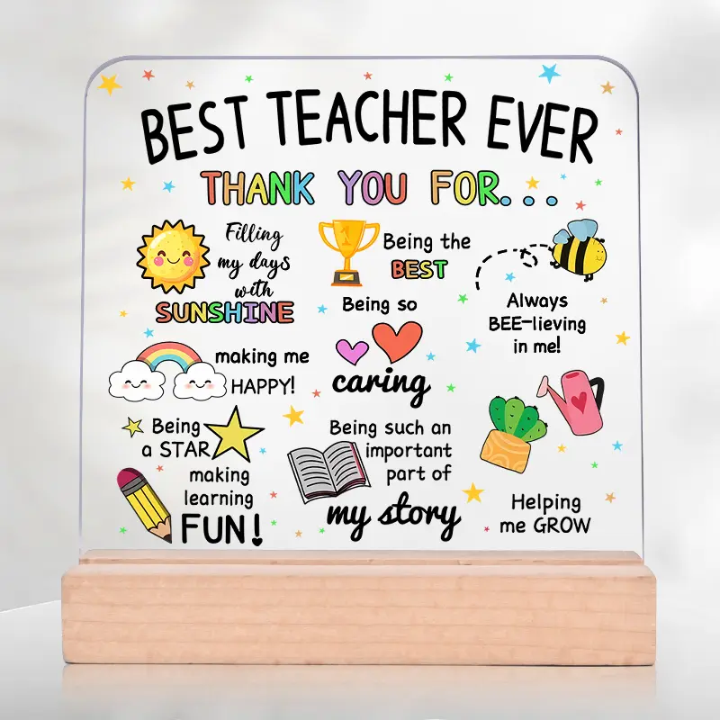 Best Teacher Ever Acrylic Desk Plaque, Colorful Inspirational Gift for Teachers, Home Decor Gifts, Novelty Desk Decor, Durable Classroom Decor for End of Year Or Teacher's Day, Decorative Plaque Sign, Signs, Acrylic Desktop Sign