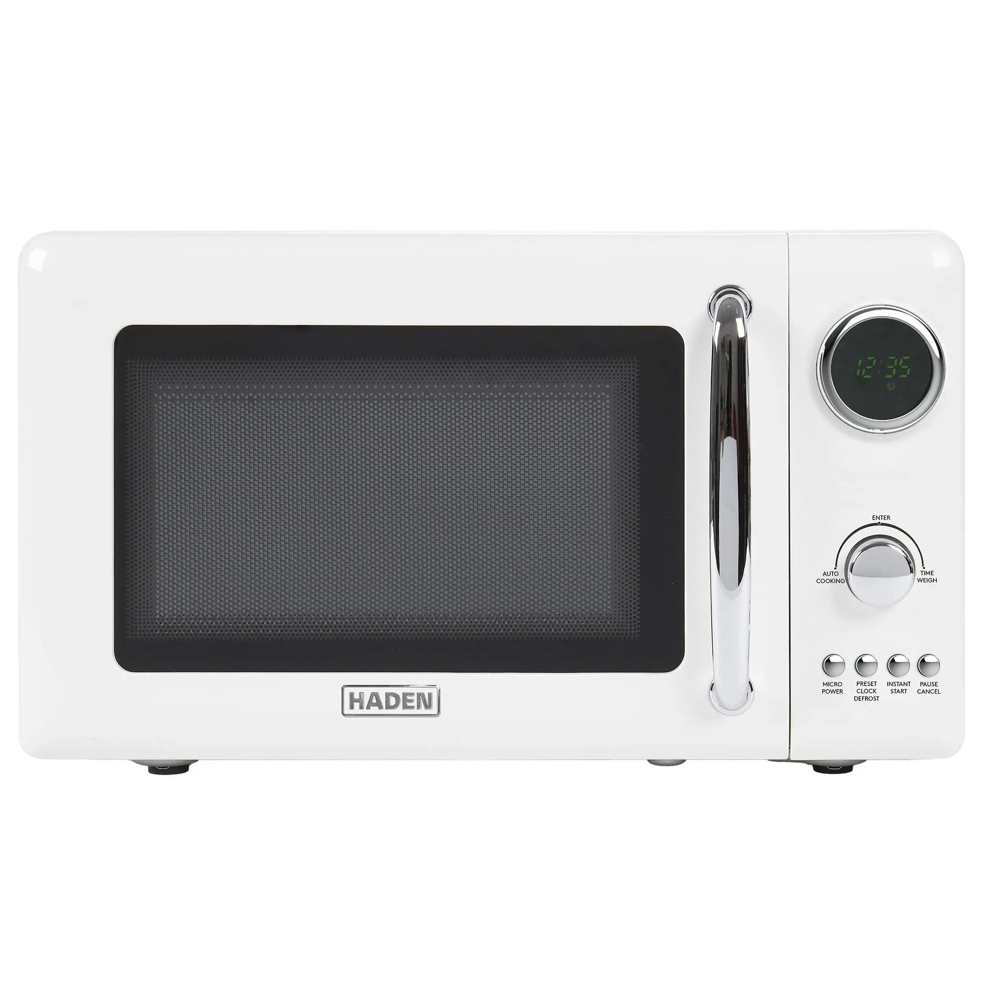 Haden 700 Watt 0.7 Cubic Foot Microwave Oven with Digital Controls, Ivory/Chrome Haden 700 Watt 0.7 Cubic Foot Microwave Oven with Digital Controls, Ivory/Chrome