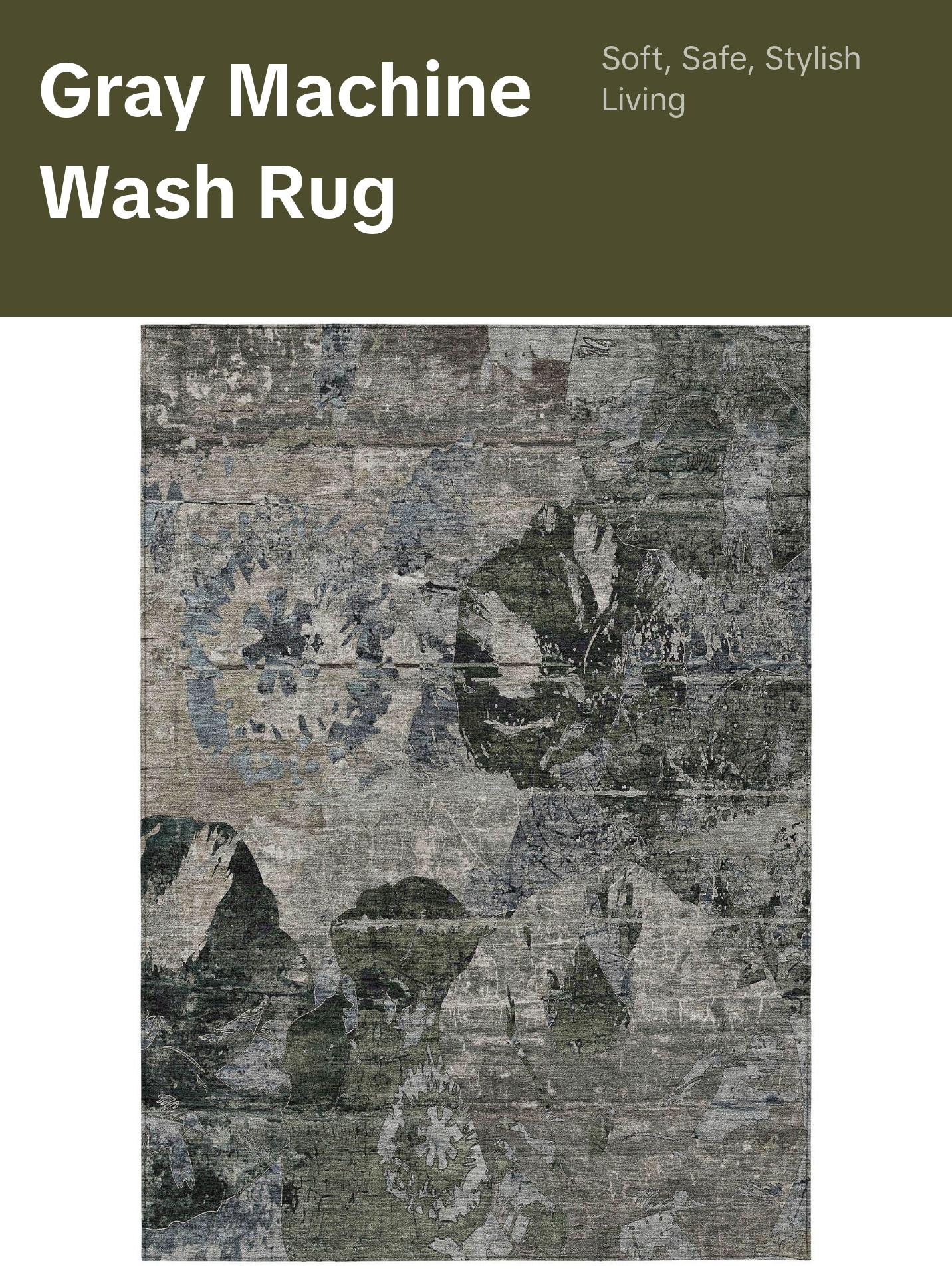 Machine Washable Gray Rug - Indoor / Outdoor - Kids / Pet Friendly Organic Print Rug